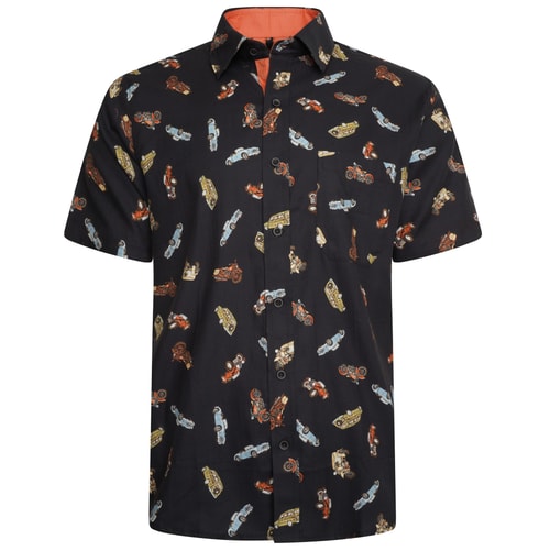 KAM Vintage Car Print Shirt Black